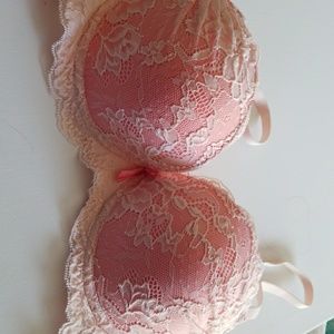 Pink lace bra.
